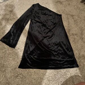 French Connection Black Velvet One-Shoulder Dress